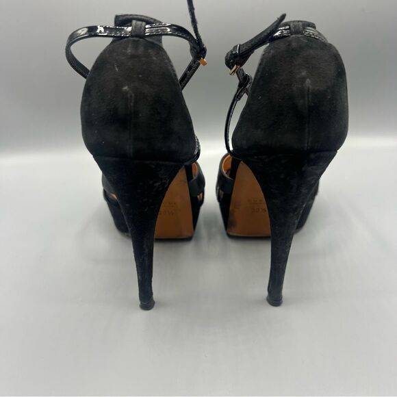 Gucci Suede Leather Trim T-Strap Stiletto Strappy Platform Sandal Black - Picture 8 of 11